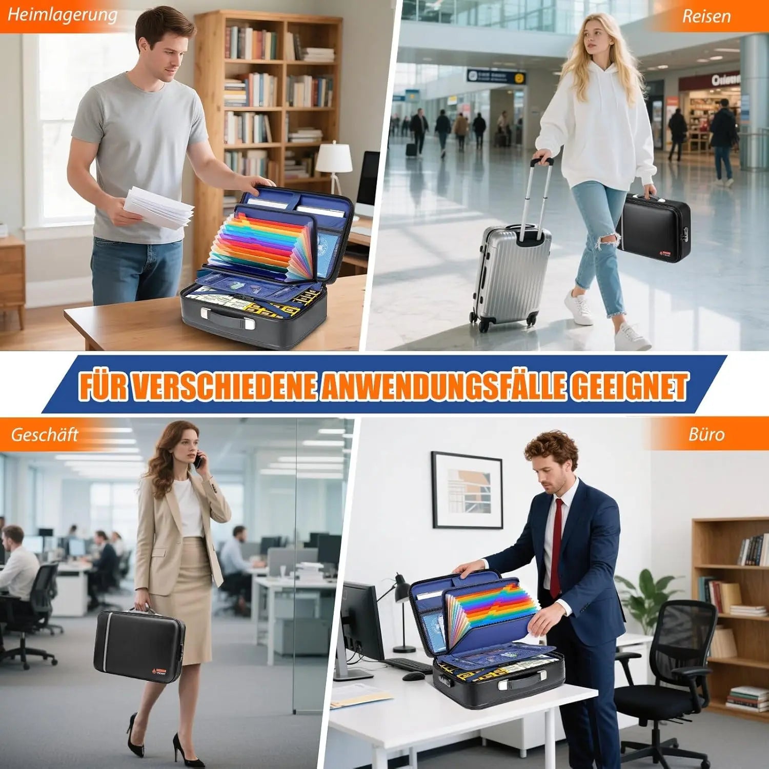 Hard Shell Fireproof Document Box with Lock Portable A4 Document Bag 5200°F Document Box Waterproof for Important Documents
