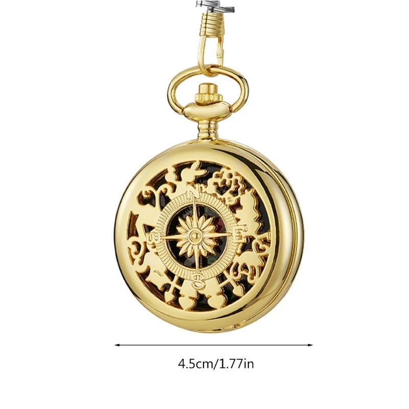 Multifunctional Pocket Watch Flip Open Survival Compass for Men Retro Hollow Out Pocket Watch Compass With Clasp Chain