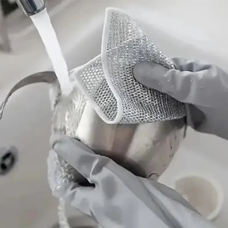 Thickened Steel Wire Cleaning Cloth Non-Scratch Double-layer Iron Microfiber Mesh Dishrag Washing Pot Rags Kitchen Towel