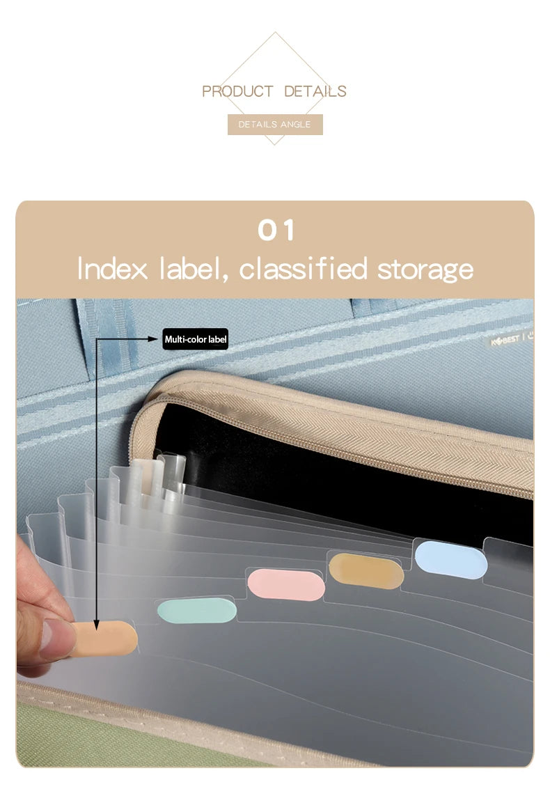 Portable Expanding File A4 Document Bag 13-layers Accordion File Organizer Paper Holder Oxford Fabric Paper Storage A4 File Bag