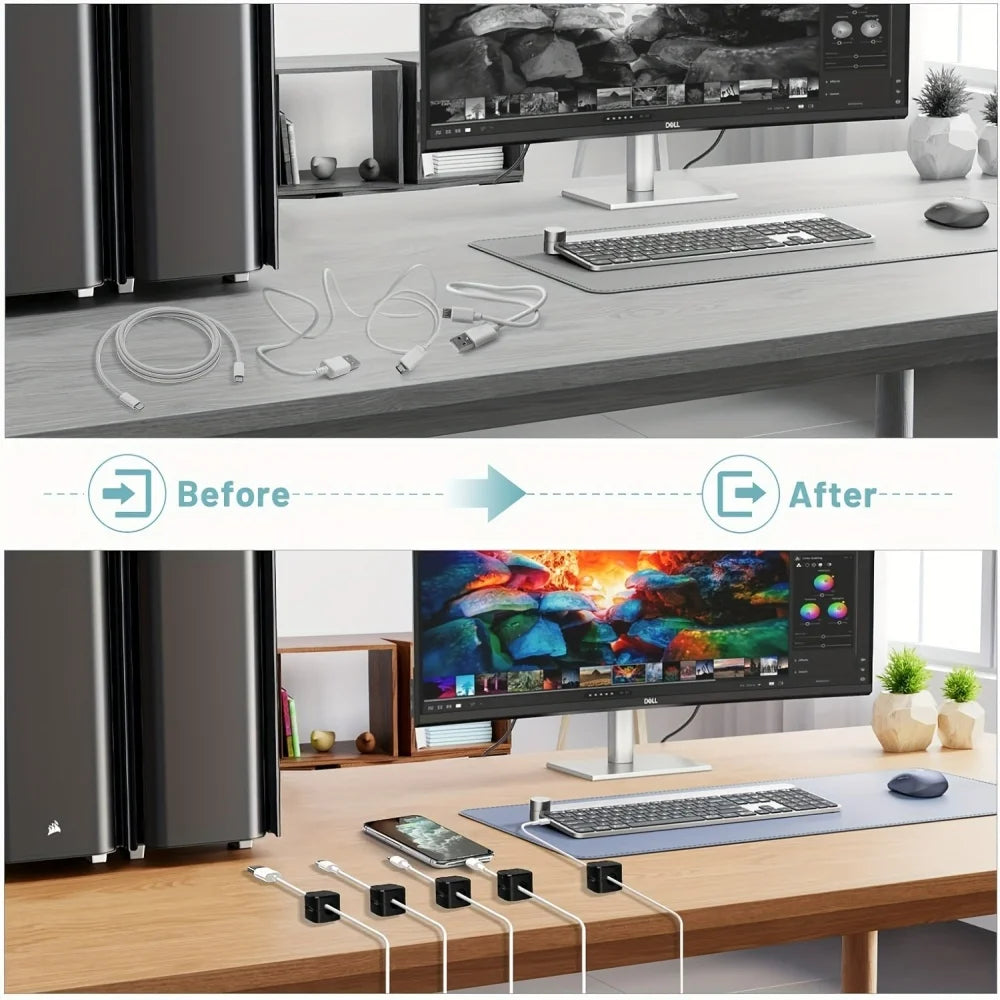 1/3/6/12PCS Magnetic Cable Clips Cable Adjustable Cord Holder Under Desk Cable Management Wire Keeper Cords Organizer Holder