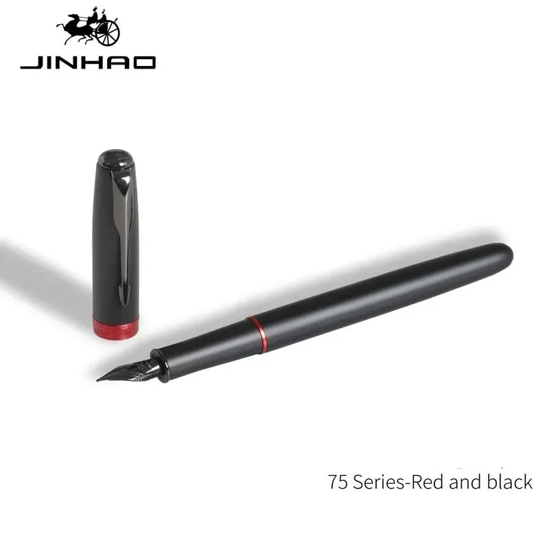 Jinhao 75 Metal Fountain Pen Black/Black Red Luxury Pens 0.5mm Nib Writing Ink Pens Stationery Business Office School Supplies