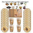 Pirate Theme Disposable Tableware Treasure Map Ship Paper Plate Cup Tablecloth Kids Pirate Birthday Party Decoration Supplies