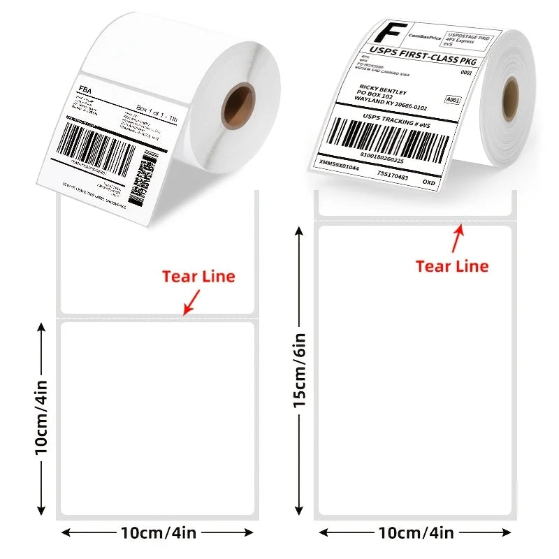 100x100mm Direct Thermal Shipping Labels 500pcs/Roll Oil Resistant Permanent Adhesive White Blank Self Adhesive Mailing Address