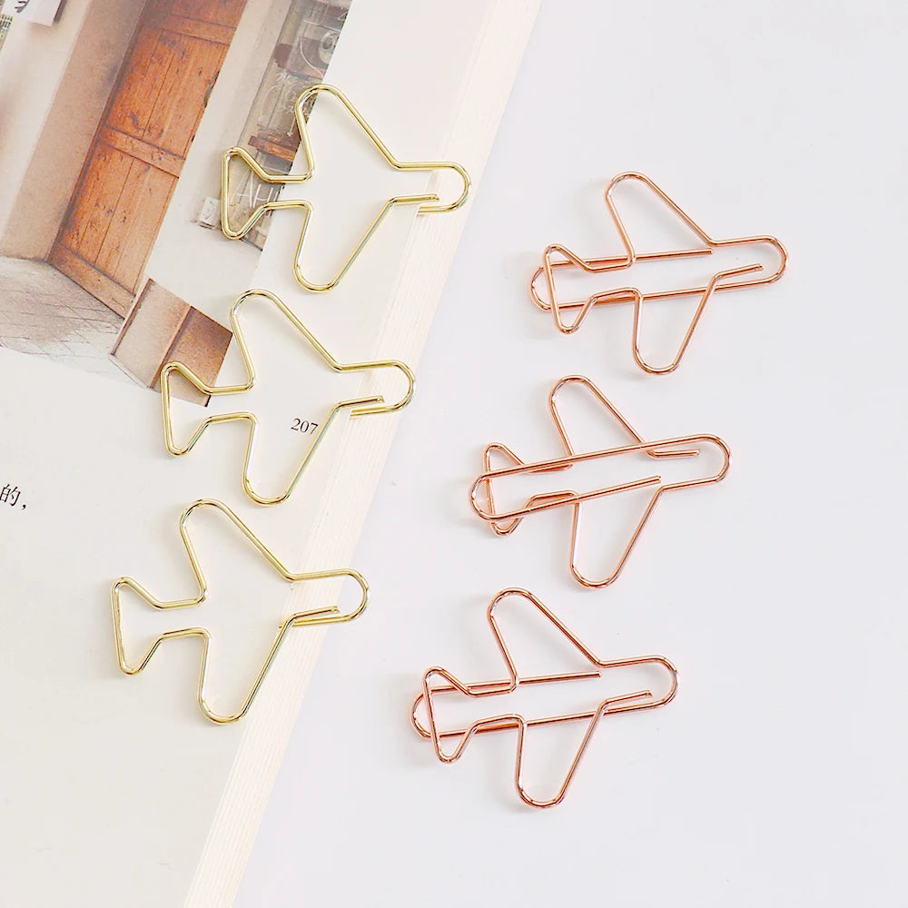 20 Pcs Airplane paper clip Cute Rose Gold aeroplane Clips Bookmarks Photo Memo Ticket Holder Office School Supplies Decoration