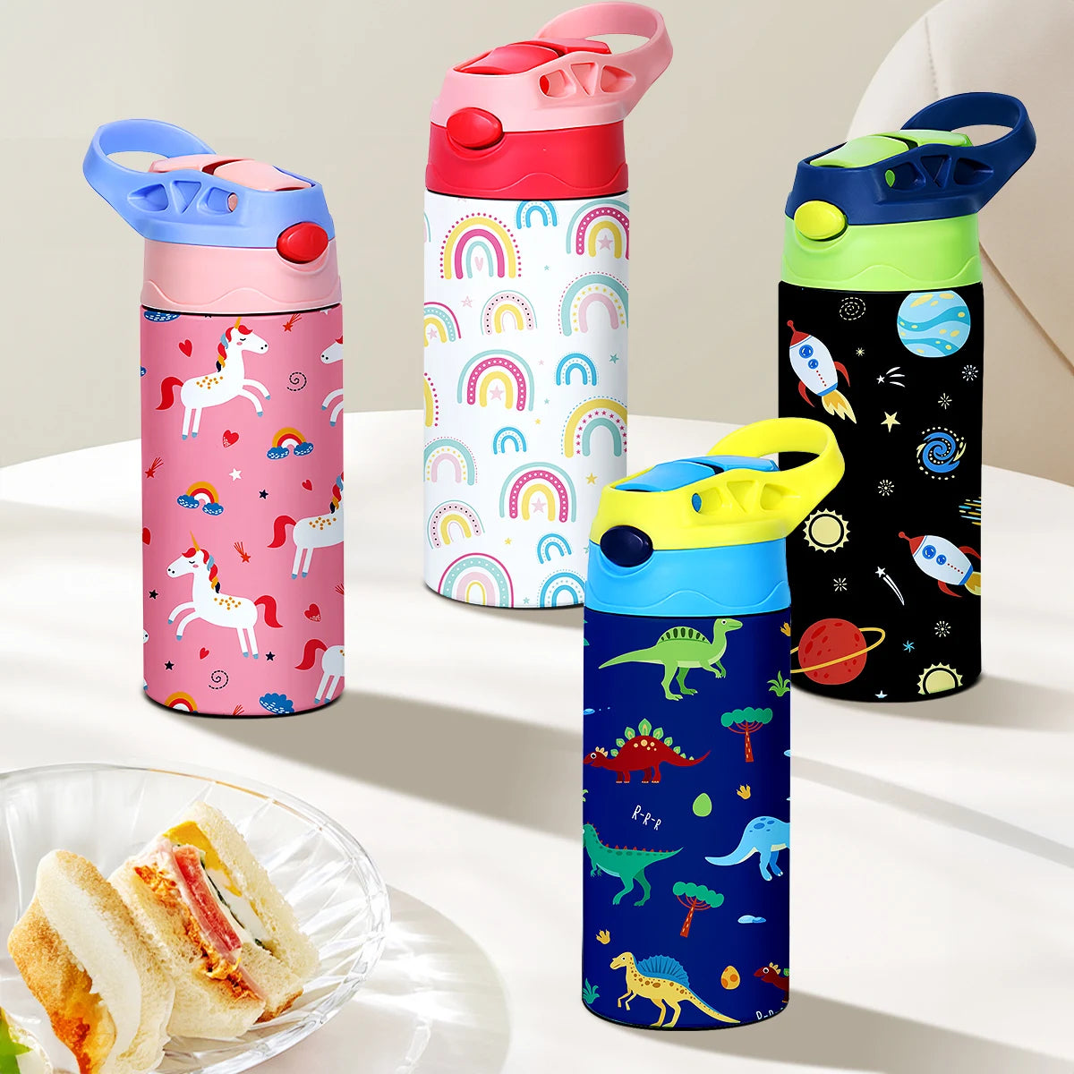 12OZ/350ml Cartoon Pattern Thermos Cup Stainless Steel Insulated Bottle Cute Thermos Kettle Outdoor Portable Handheld Cup