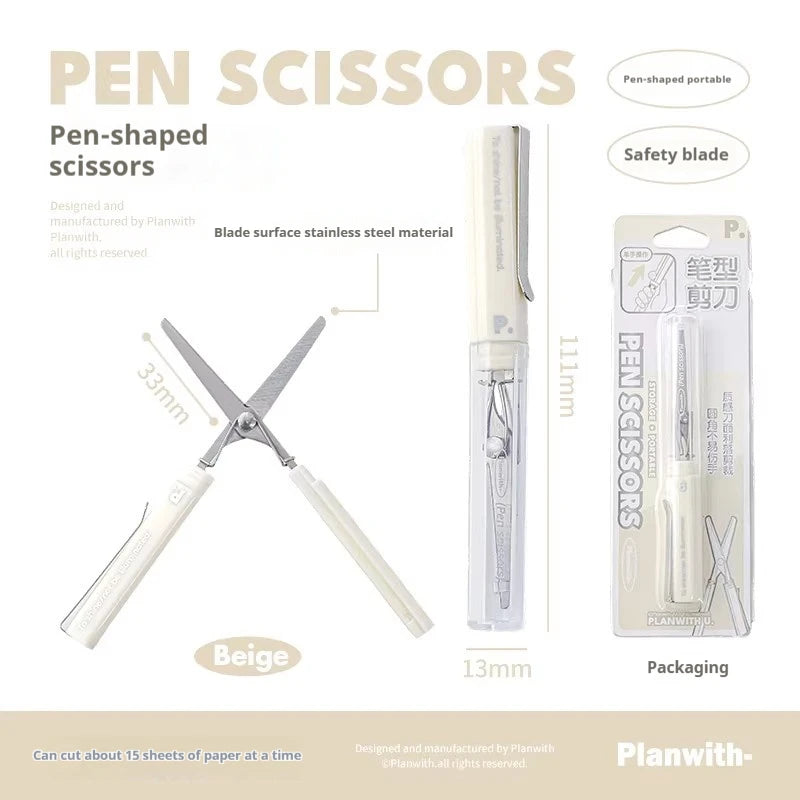 Planwith Stainless Steel Mini Folding Scissors Portable Creative Pen-Style Design DIY Paper-Cutting Art Tool School Office Supp