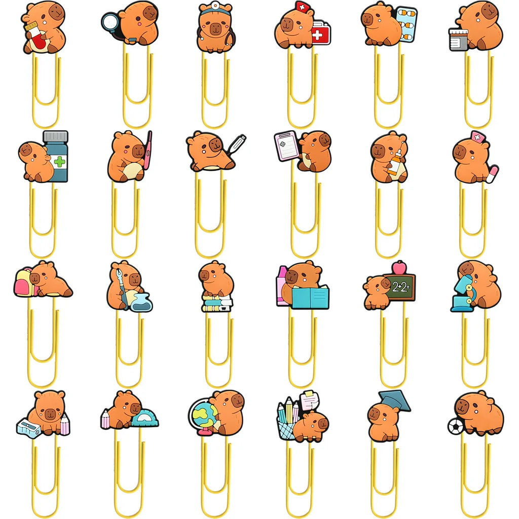 12 pcs Random Capibala Cartoon Paper Clips Diy Binder Clip Bookmark Decoration Kawaii School Office Supplies