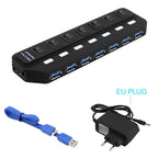 USB 3.0 HUB Multi USB Splitter 4/7 Port Expander High Speed USB 3.0 Hab with Power Adapter USB 3.0 Hub with Switch for Laptop PC