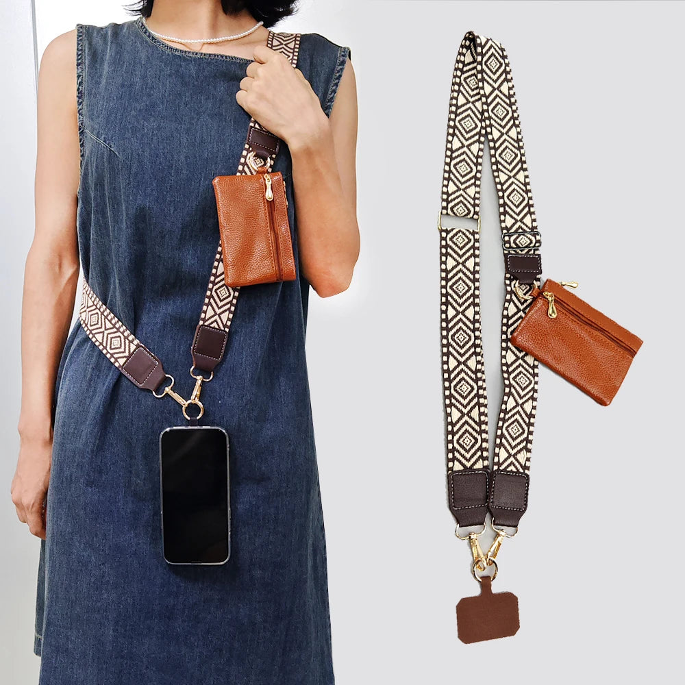 Adjustable 2-in-1 Crossbody Mobile Phone Lanyard Strap Anti-lost Cell Phone Case Rope With Universal Clip Zippered Coin Purse