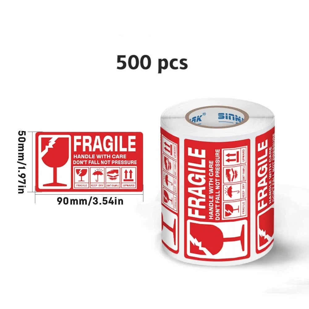 SINMARK 500/1000Pcs Fragile Warning Sticker Care Shipping Special Tag Useful Shipping Express Label Handle With Care Keep