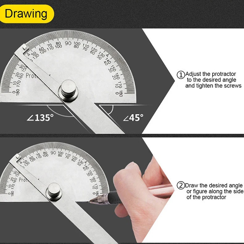 High Precision Stainless Steel Protractor Angle Gauge 180 Degrees 0-10CM Adjustable Semicircle Protractor Angle Measuring Tool