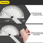 High Precision Stainless Steel Protractor Angle Gauge 180 Degrees 0-10CM Adjustable Semicircle Protractor Angle Measuring Tool