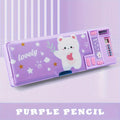 Kids Multifunctional Pencil Case with Calculator, Desk Organizer for Pens, Pencils, Markers, Office Supplies, Pink and Purple De