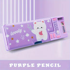 Kids Multifunctional Pencil Case with Calculator, Desk Organizer for Pens, Pencils, Markers, Office Supplies, Pink and Purple De
