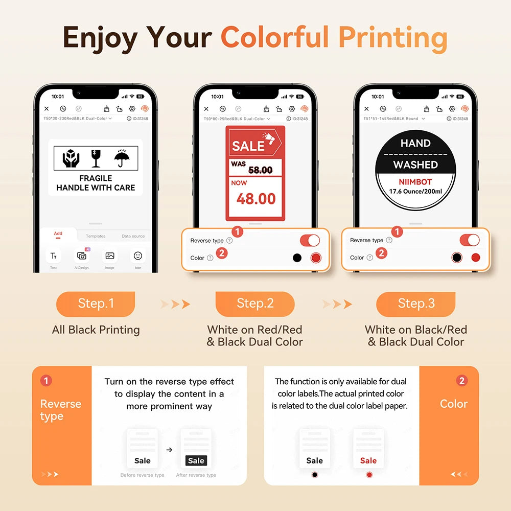 Niimbot B1 Pro Label Printer 300 DPI High-definition Red Black Color Printing Self-adhesive Photo Printing for Business Home