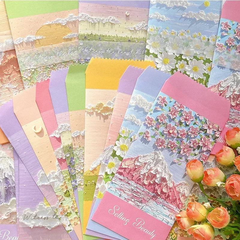 100Pcs Colorful Printing daily romance life envelope pink daisy Office Paper Envelopes Oil painting School Supplies 175*88mm