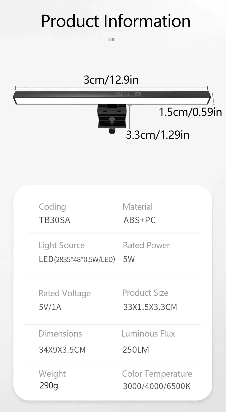 LED Desk Lamp Monitor Light Bar PC Computer Dimmable Screen Light 33cm 50cm Office Study Reading Hanging Table Lamp USB Powered