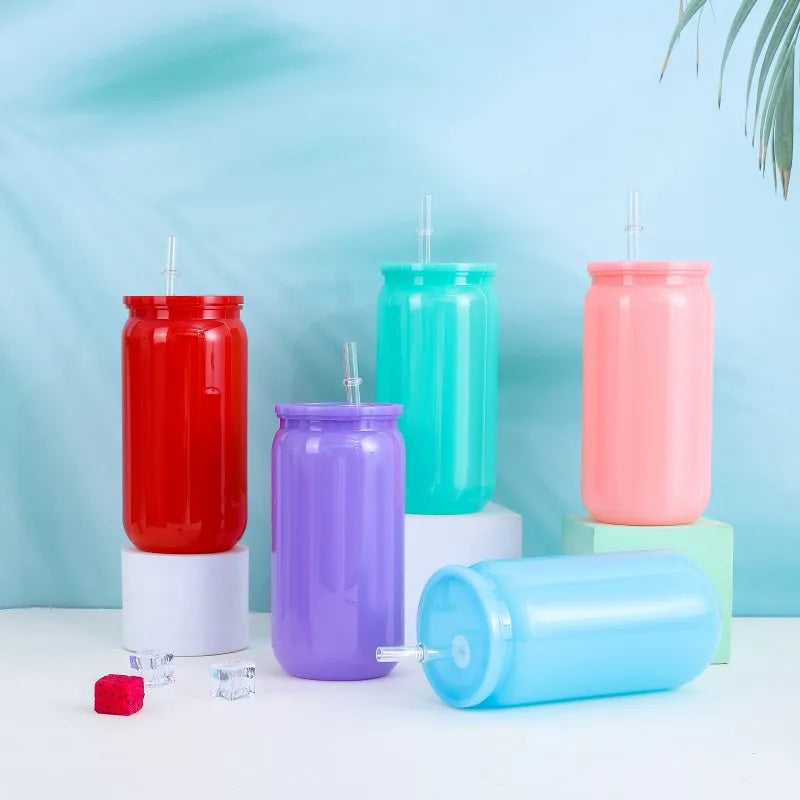 Transparent Straw Colored Plastic Cup Eco-Friendly Straw Cup Portable Water Bottle With Lid For Cold Milk Drinks Straw Material