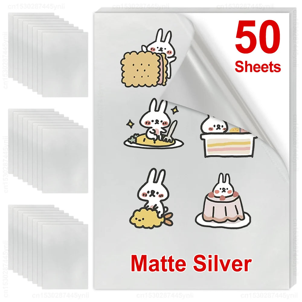 30Sheets/50Sheets Printable Vinyl Sticker Paper Self-adhesive A4 Glossy White Half Transparent Copy Paper for All Inkjet Printer