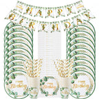 Green Eucalyptus Leaf Disposable Tableware Paper Plate Cup Napkin Banner Kids Adult Happy Birthday Birthday Party Decor Supplies