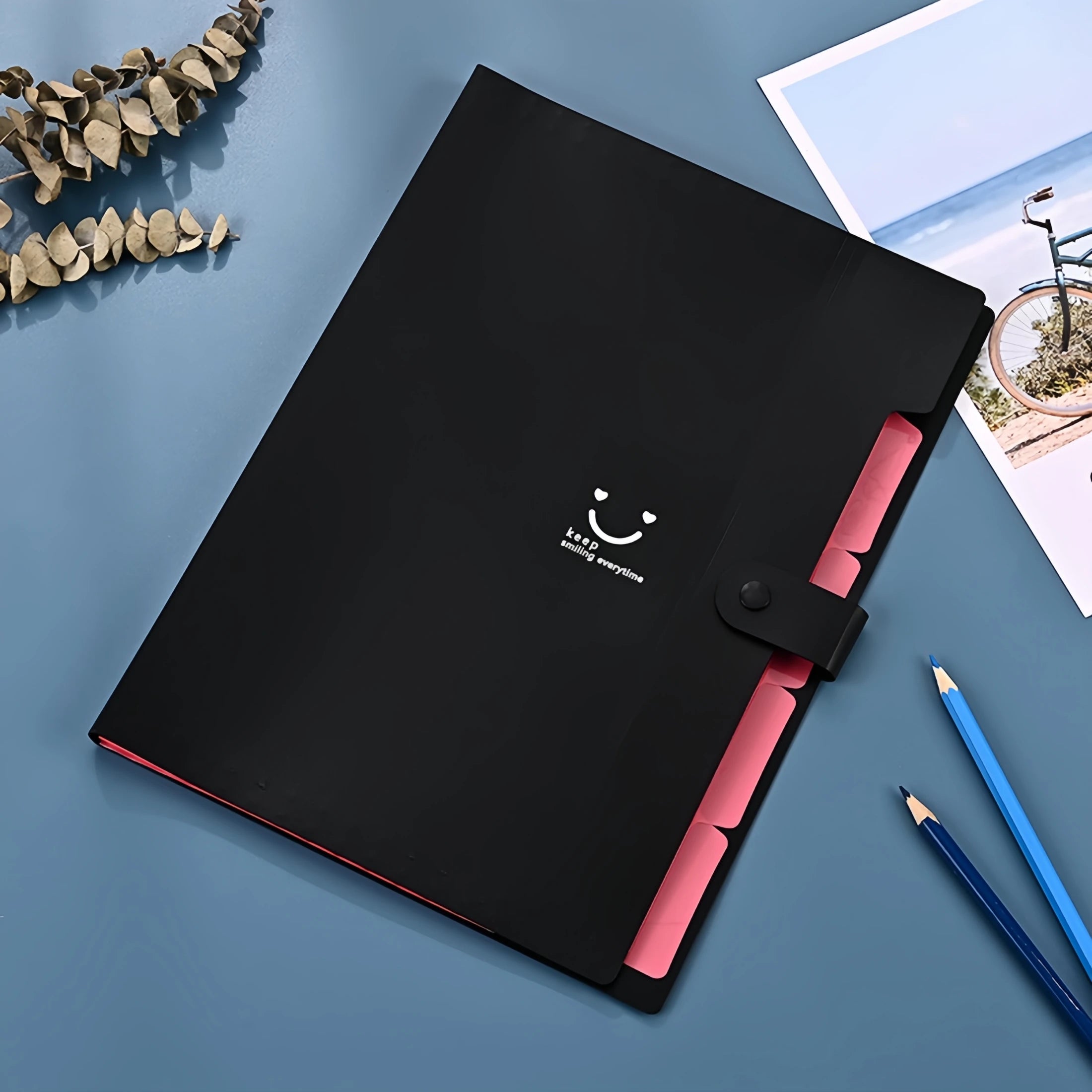 New Minimalist Accordion Bag For Cute And Smiling File Storage, With Multiple Layers.