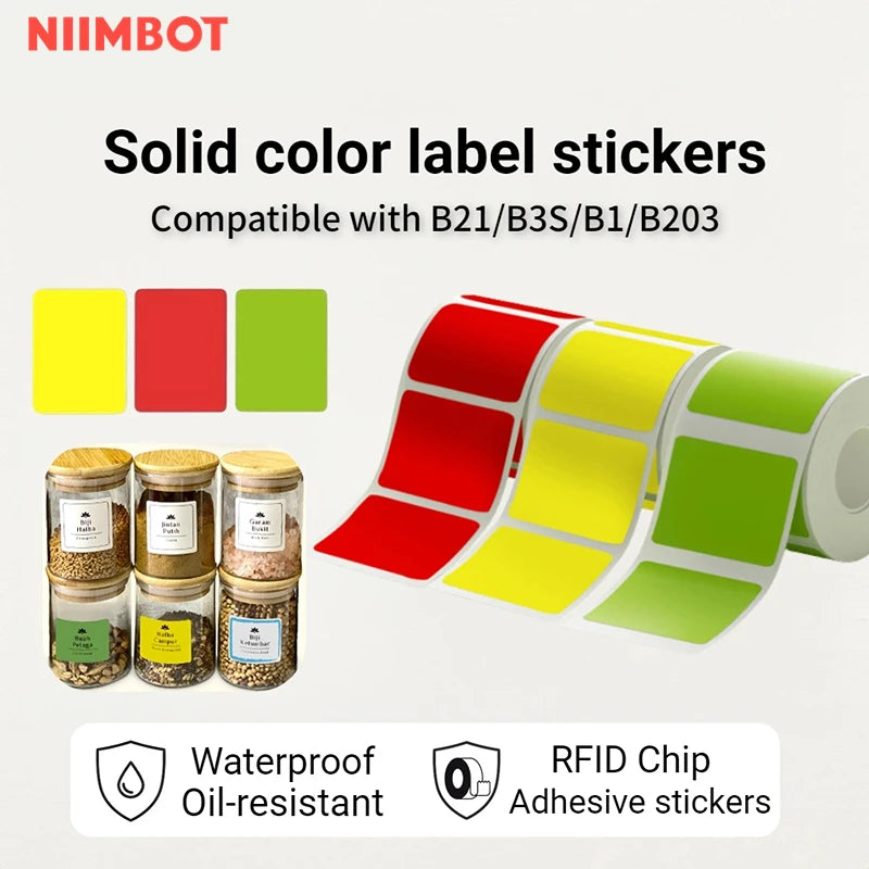 NIIMBOT B21/B203/B3S Colored Label Machine Printing Paper Self Adhesive Label Waterproof Oil Resistant Tear Resistant Label
