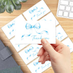 50pcs Watercolor Pink Blue Bowk Thank You Cards,Business Retail Customer Gift Wrapping Cards,Back Blank Note Greeting Small Card