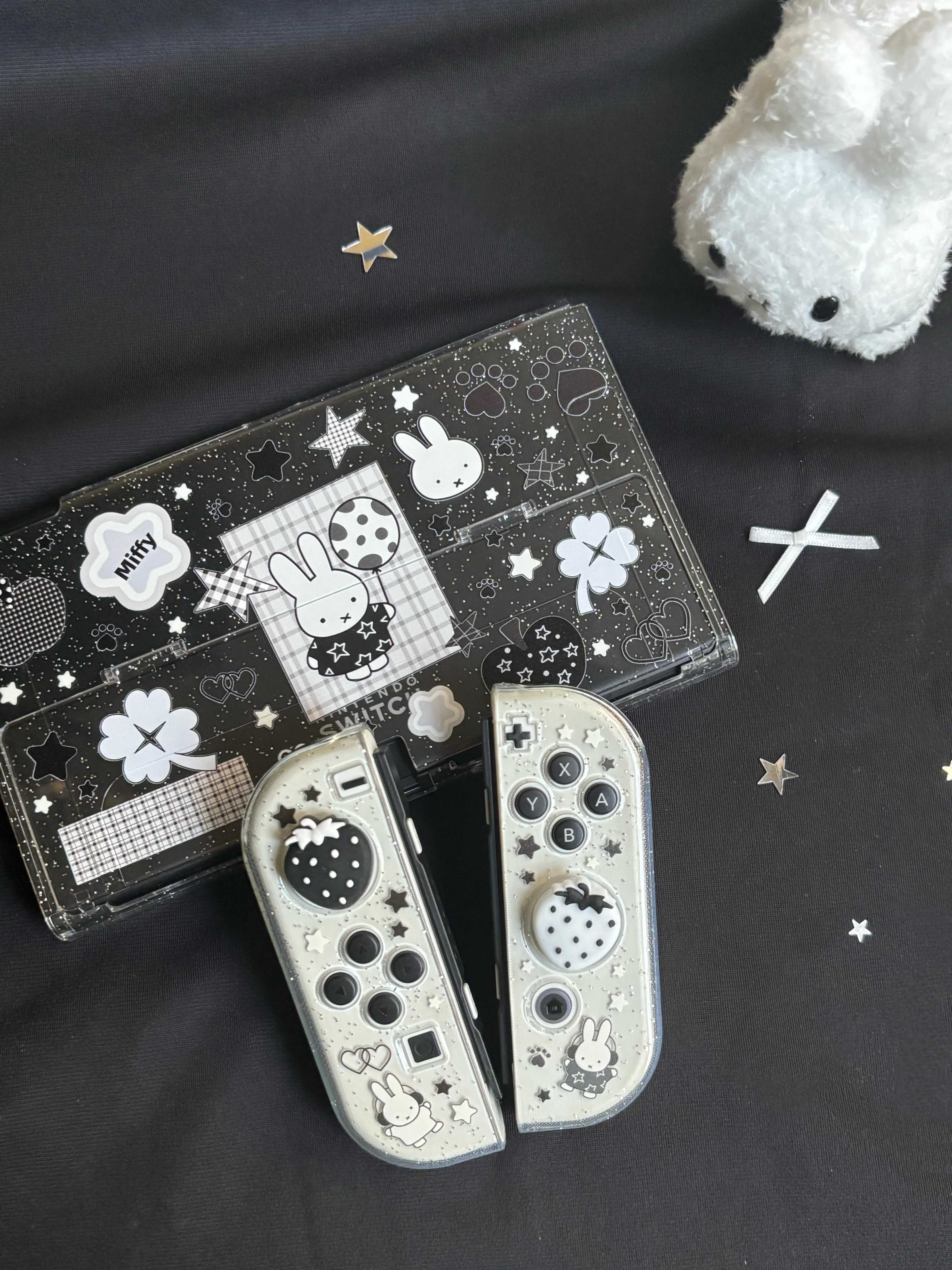 New In Stock Miffy Co-Branded Nintendo Switch OLED NS NS2 LITE Protective Case Glitter Handle Cover Transparent Black White Gift