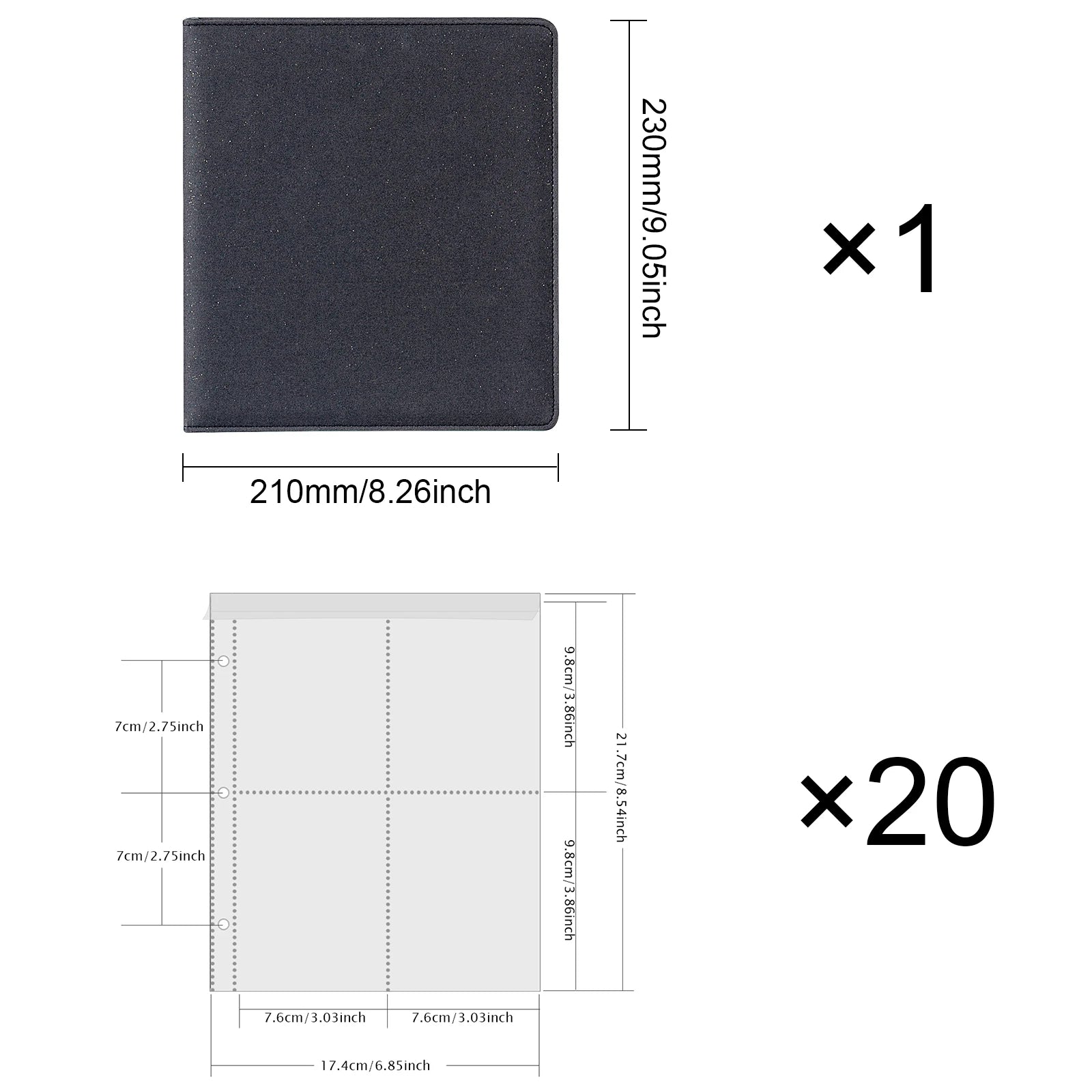 PLRBOK A5 Glitter Leather Photo Cards Album 3 Rings 7.6×9.8mm Kawaii Cute Binder Photocard 20 Sheets 4 Pockets Sleeves 80 Photos