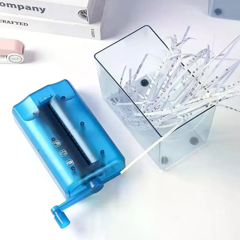 Portable Mini Manual Paper Shredder With Hand Crank Clear Waste Bin For Home Office Use