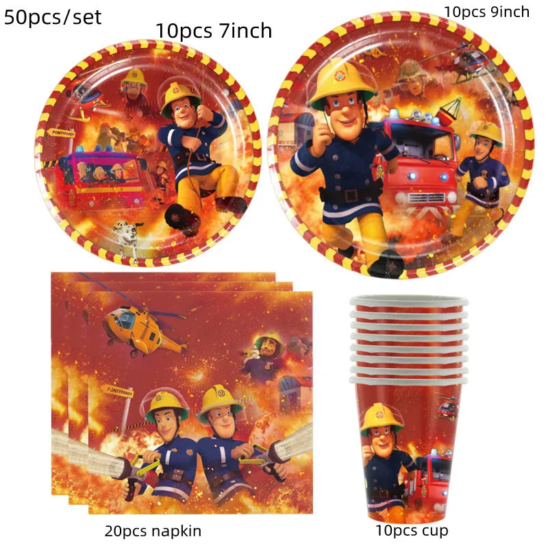 108*180cm Fireman Sam Party Supplies Disposable Tablecloth Firefighter Plastic Table Cover Fire Truck Birthday Decoration