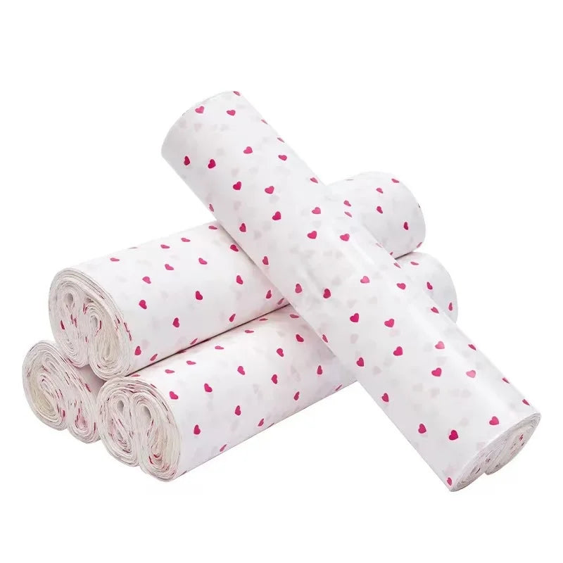 50Pcs New Pink Courier Bags Bow Heart Pattern Poly Frosted Self-Seal Shoe Bag PE Delivery Envelope Mailer Mailing Bags Organizer