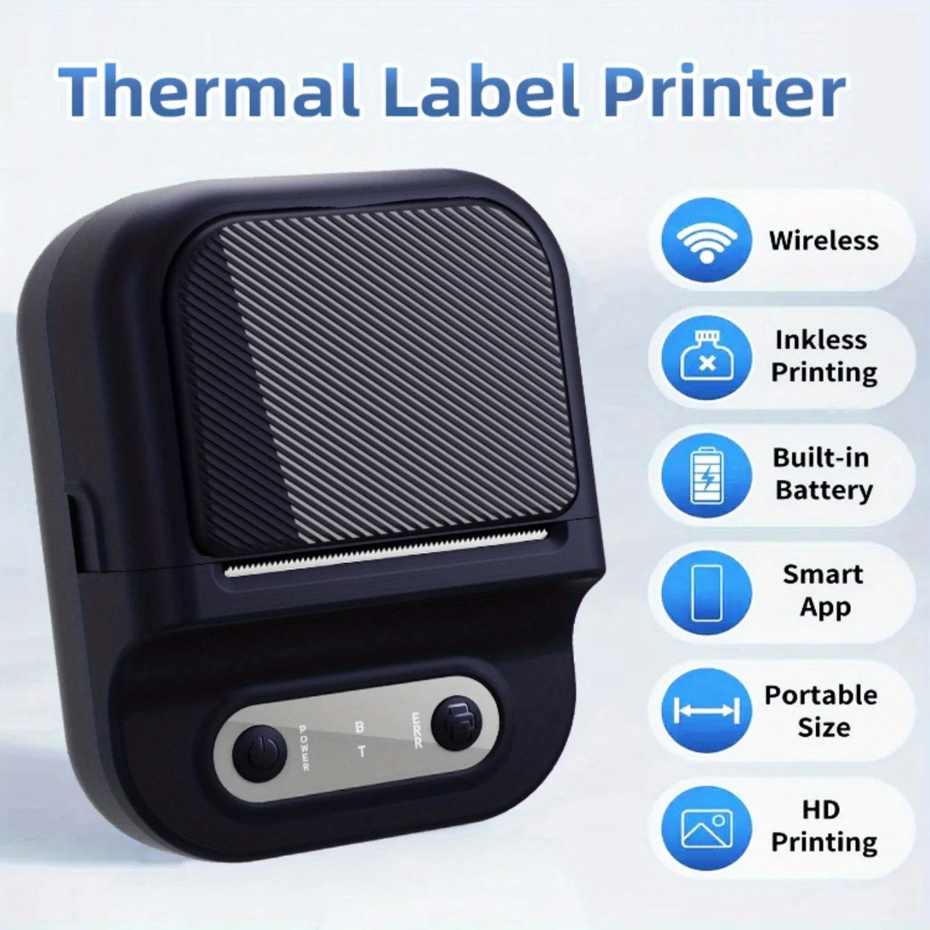 Portable Label Printer Mini Thermal Printe Self-adhesive Inkless 12-58mm Label For School/ Home/ Office/Supermarkets/ Warehouses