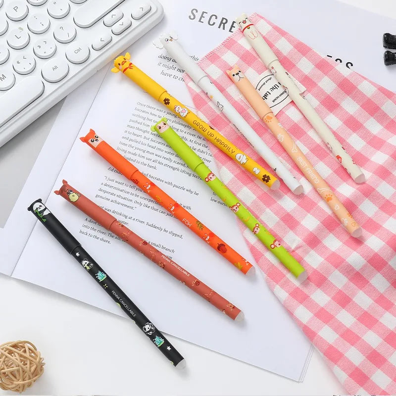 4/8pcs Colors Erasable Gel Pens with Erase Ink Cute Animal Pen Colours 0.5mm/0.7mm Tip Fine Ballpoint Pen for School Office Gift
