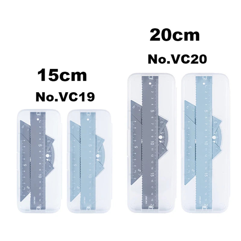Deli 4Pcs Metal Ruler Set Multifunctional Straight Triangle Ruler Protractor Math Geometry Kit for School Kids Drawing Measuring