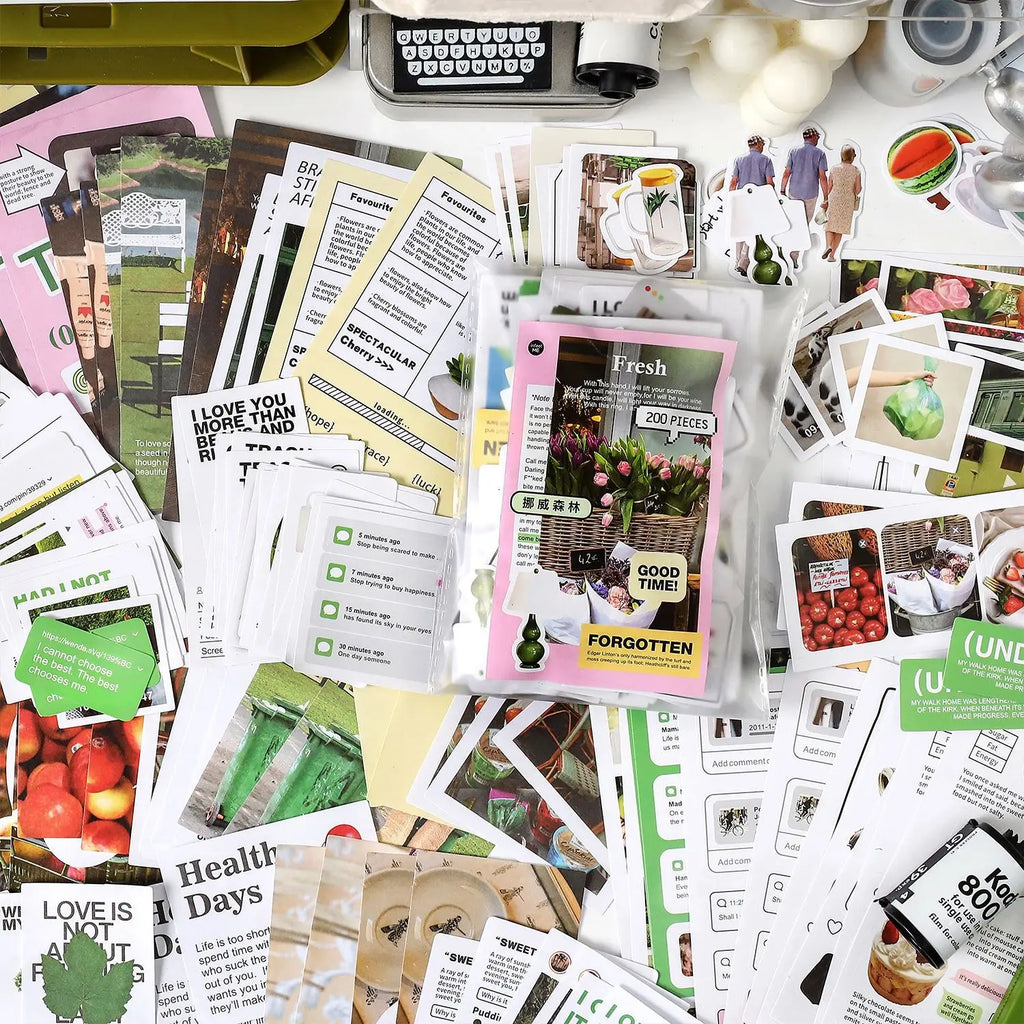 200 pcs Korean Decoration Material Paper pack Collage Junk Journal Material DIY Scrapbook Diary Album Lable Stationery