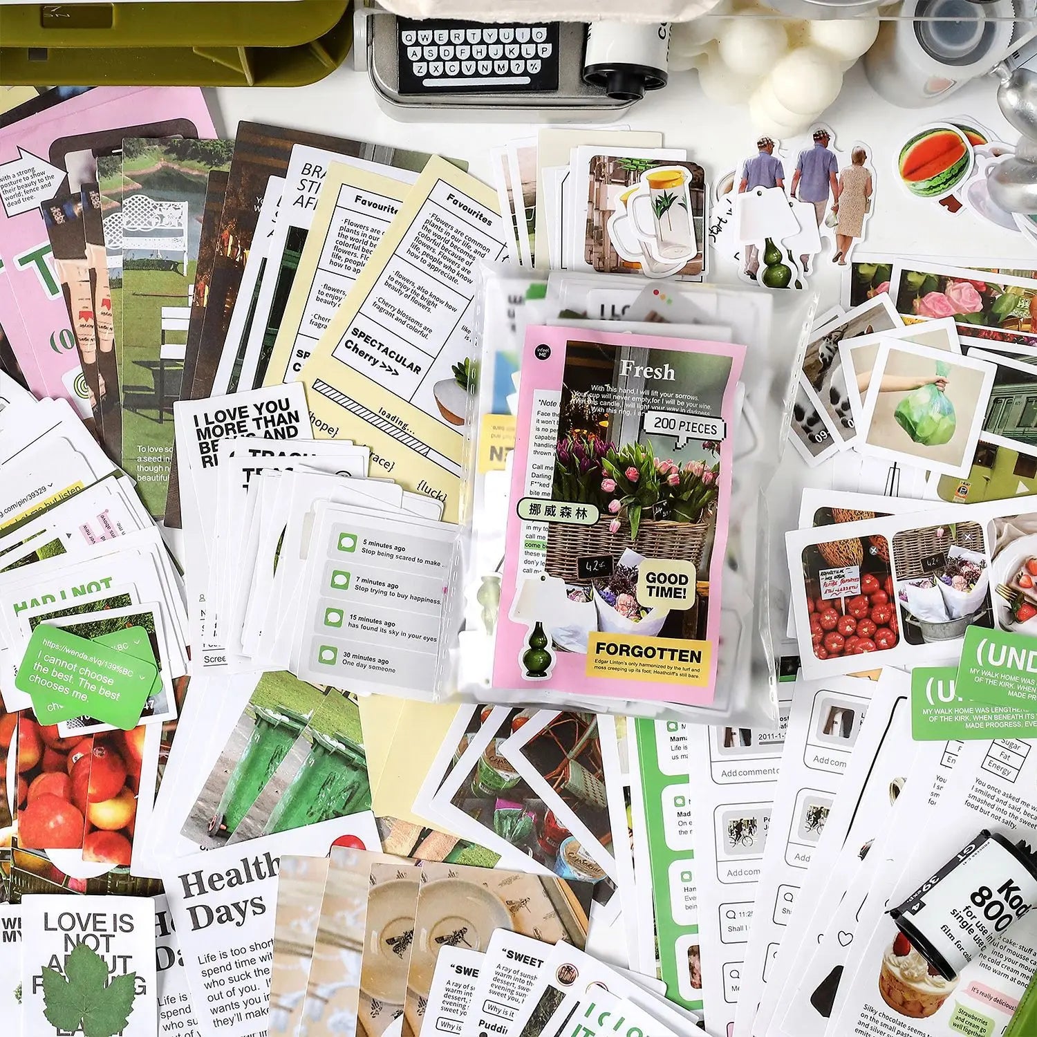 200 pcs Korean Decoration Material Paper pack Collage Junk Journal Material DIY Scrapbook Diary Album Lable Stationery