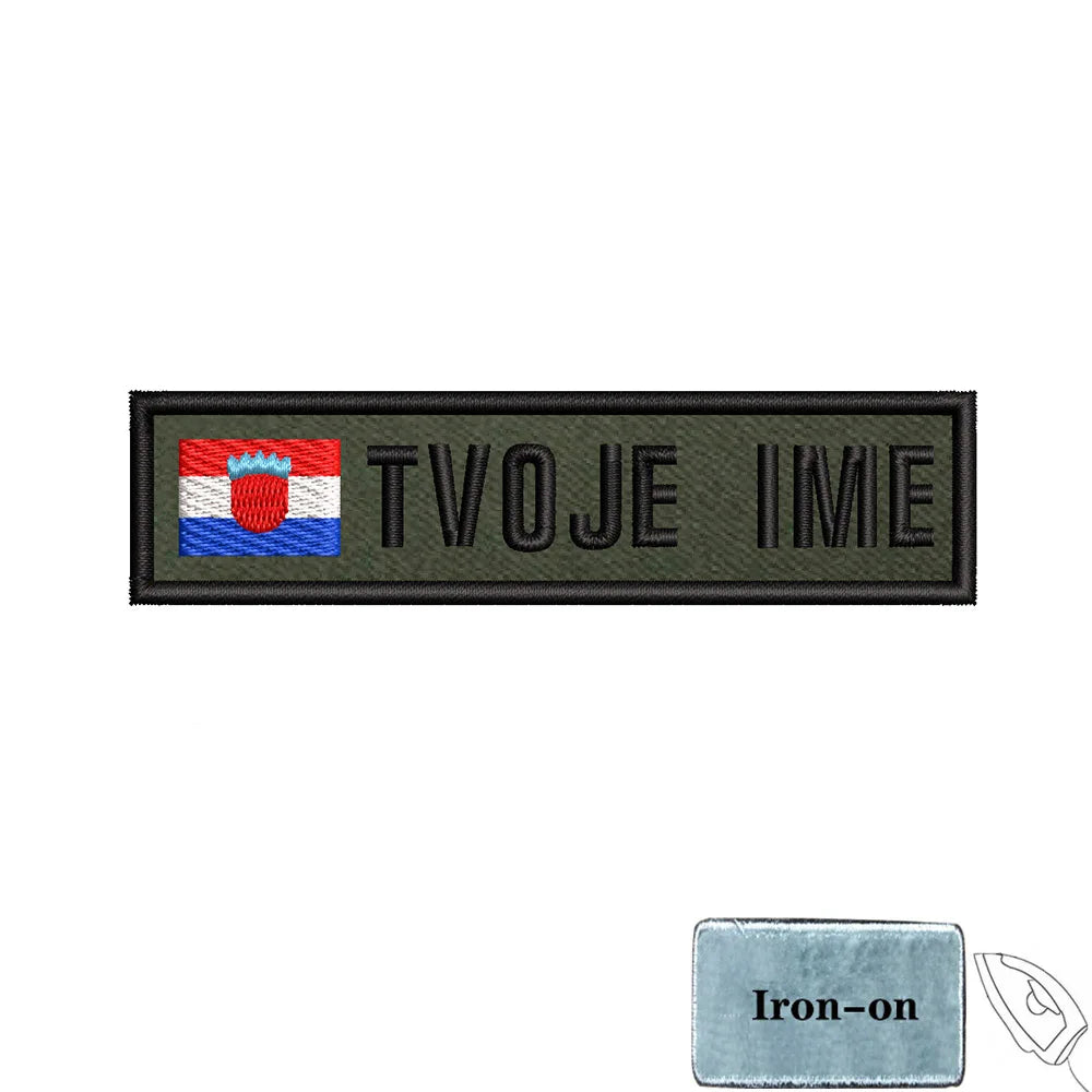 1PC 10cmX2.5cm Custom Name Flag Patch Stripes Badge Iron On Or Hook Loop Estonia Austria Bulgaria Hungary Romanian Ireland green