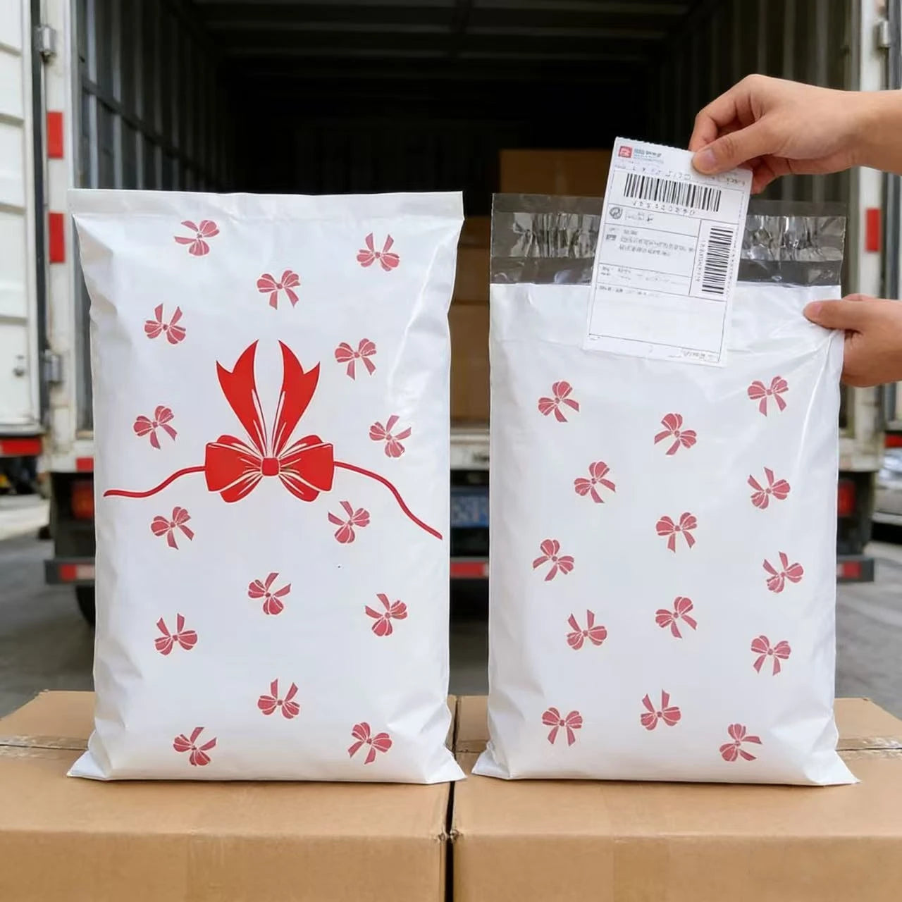 White Courier Poly Mailers Postal Bag Cute Bow Clothes Mailer Storage Packaging Bag Gifts Shoes Express Transport Pouch