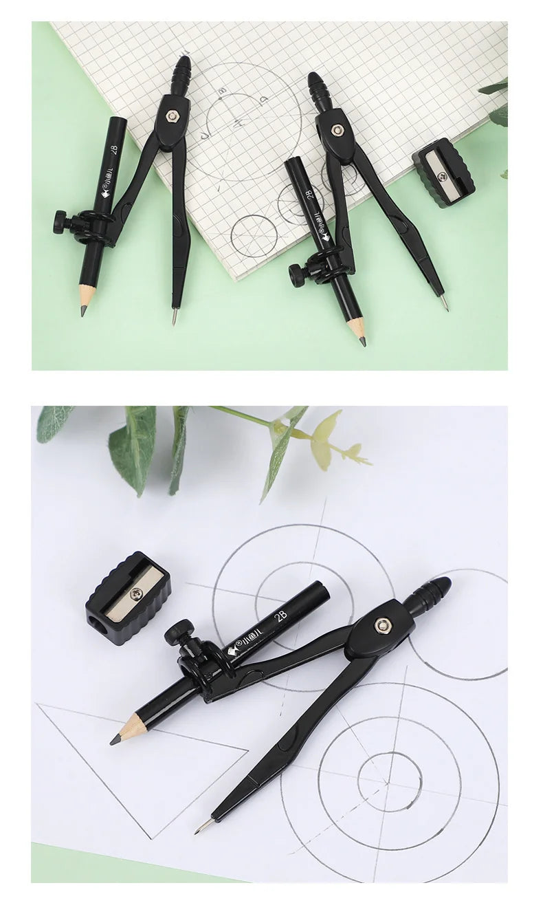 JIANWU Black Metal Compass Geometry Set Zinc Alloy Multifunction-clip Pen Compass Writing Drawing Tools School Office Stationery