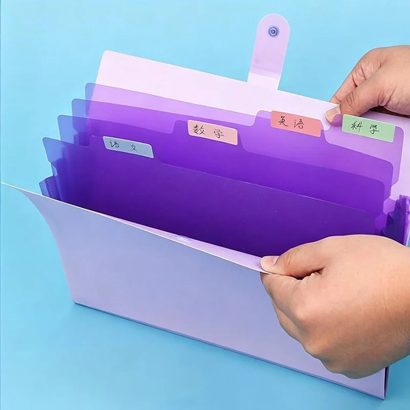 5 Pocket Plastic Pouch with Snap Button Accordion Folder File Organization A4 Size Document Folders WJJ06