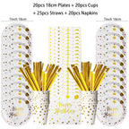 White Gold Birthday Disposable Tableware Polka Dots Paper Plate Cup Napkin Tablecloth Wedding Birthday Party Decoration Supplies