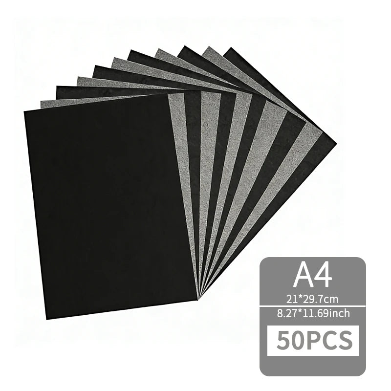 50Pcs A4 Black Graphite Copy Paper Carbon Paper Pattern Letters Erasable Tracing Paper Copy Paper Reusable Image For Office Use