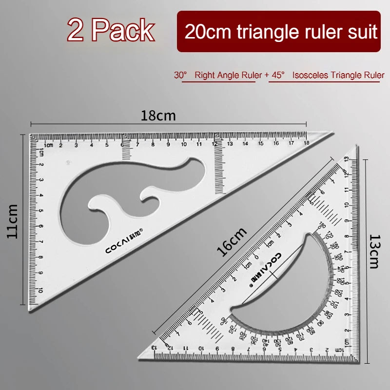 2Pcs/Set Multifunctional Triangle Ruler 30/45 Degree Measurement Angle Isosceles Triangle Ruler Geometry Students Drafting Tool