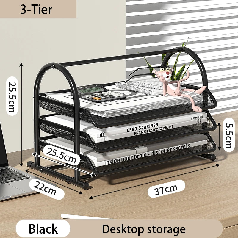 Sliding Paper Tray Organizer Metal Mesh Desktop File Storage Rack Document Letter Holder for Office Home School Classroom