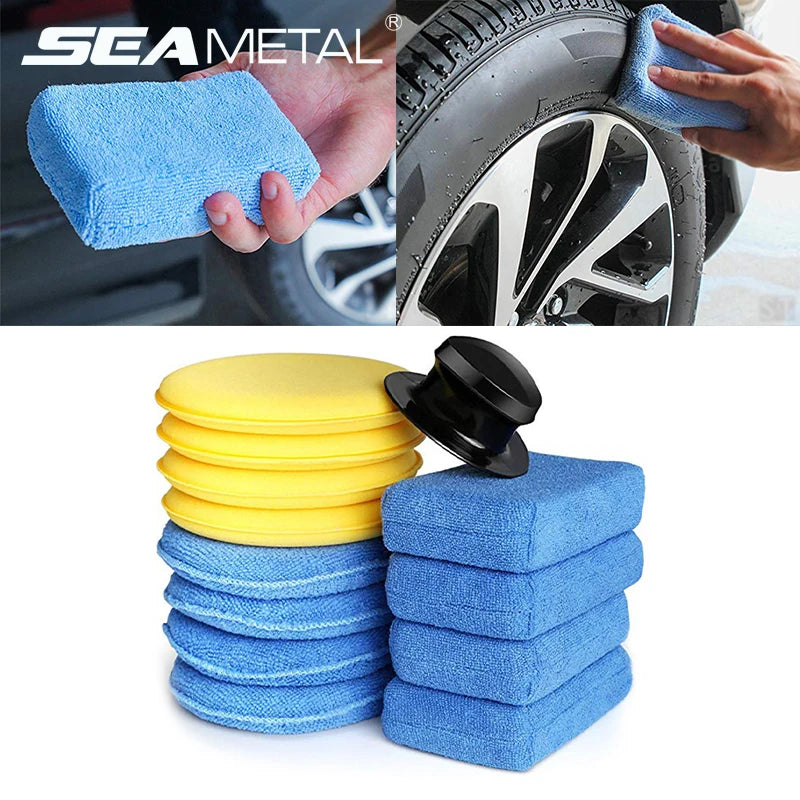 SEAMETAL 8-13pcs Microfiber Car Wax Applicator Pads Soft Auto Detailing Wax Sponge Set Car Paint Care Polishing Cleaning Pads