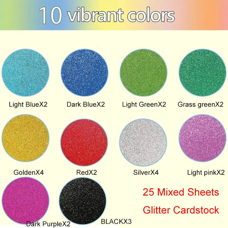 25 Sheets Colored Glitter Cardstock Paper 250G A4 Premium for Scrapbook DIY Projects Birthday Party Decoration Gift Box Wrapping