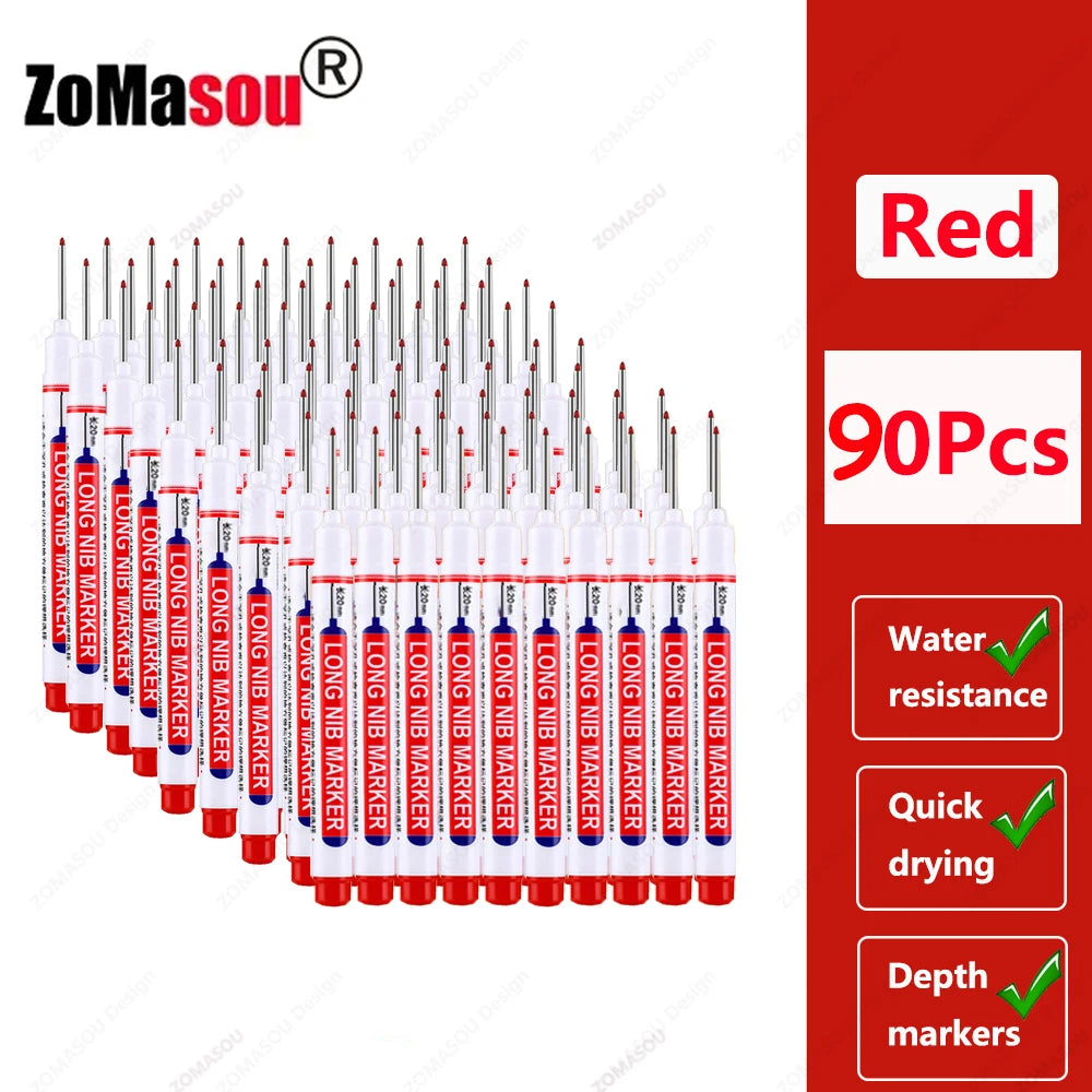 1-90Pcs Waterproof White Long Head Markers Pen 2cm Woodworking Deep Hole Marker Pens Metal Carpenter Black/Red/Blue/Green Ink