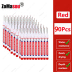 1-90Pcs Waterproof White Long Head Markers Pen 2cm Woodworking Deep Hole Marker Pens Metal Carpenter Black/Red/Blue/Green Ink